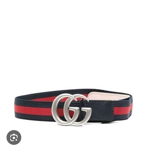 GG Logo Navy and Red Stripe Kids Web Strap Belt